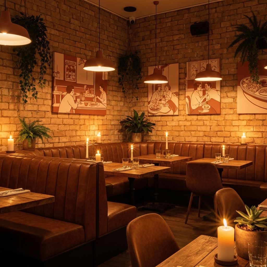 Cozy restaurant interior with warm lighting